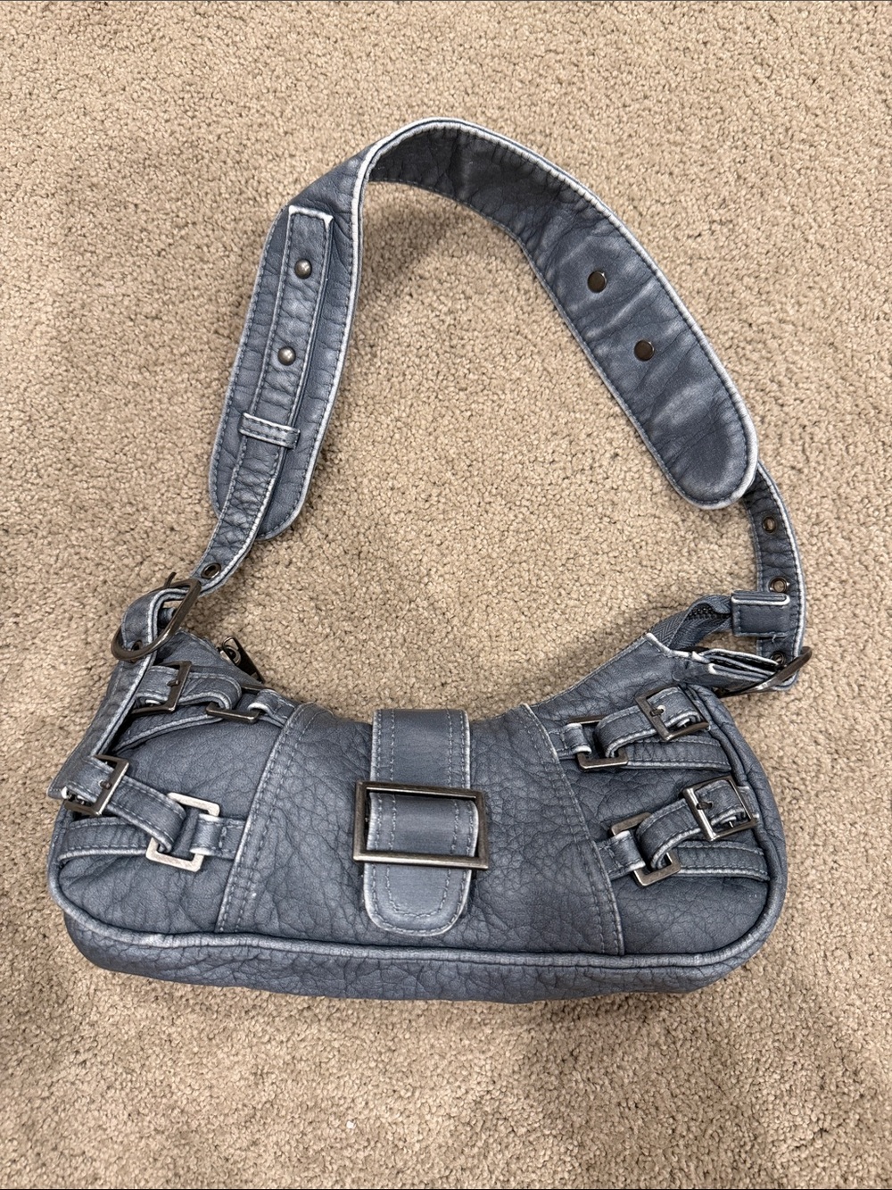 Women's Slate Gray Shoulder Bag with Buckle Detail